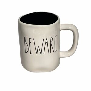 Rae Dunn White Mug with Black Interior - Beware
